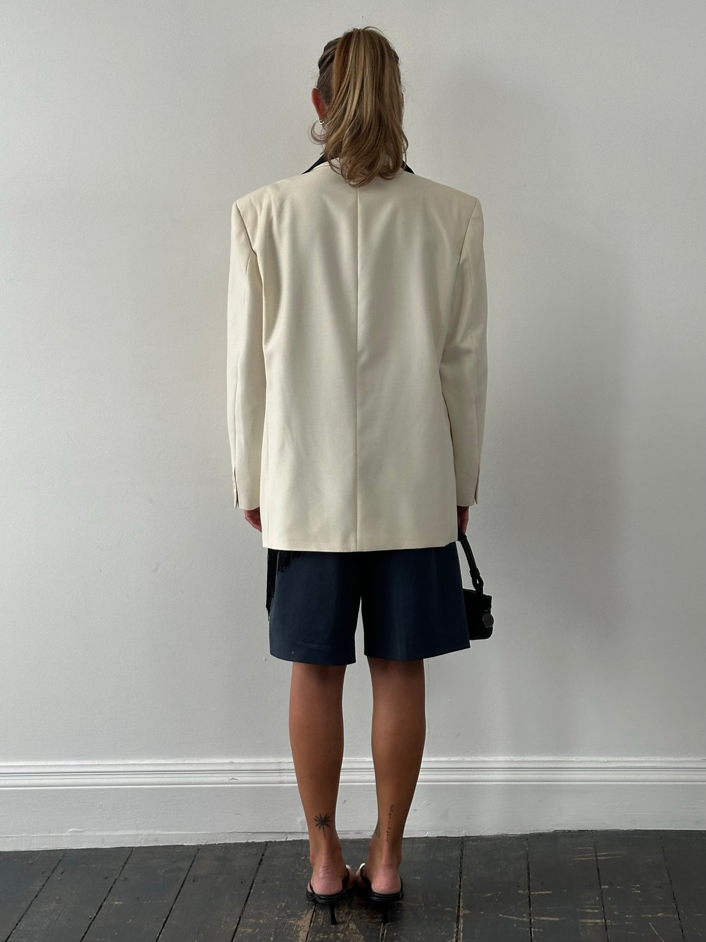 Vintage1990s Pure Wool Double Breasted Tuxedo Blazer - 46R
