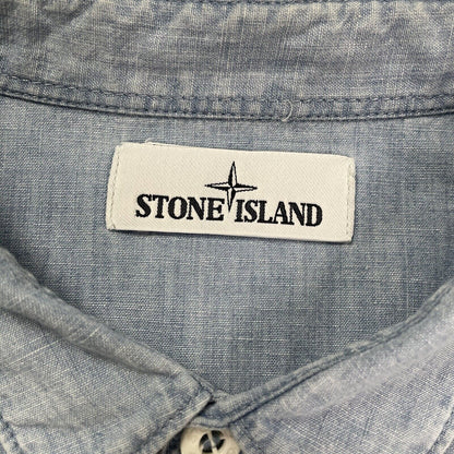 Stone Island Denim Chambray Shirt, Size XL | Stone Island, Blue