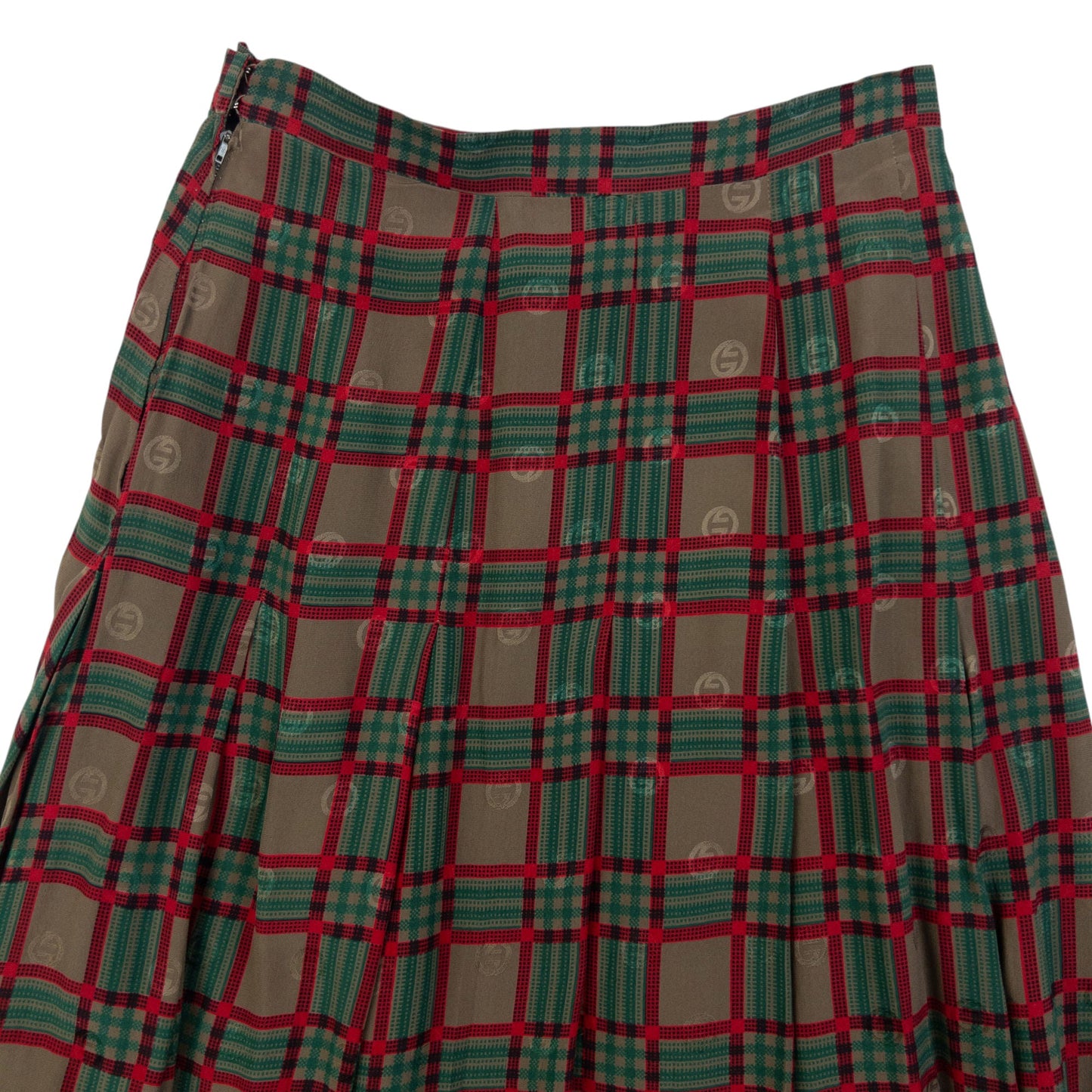 Vintage 80s Gucci Checkered Monogram Silk Skirt Womens Size W24 | W24, Red