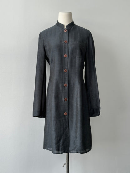 Emporio Armani 1990s Linen High Neck Trench Coat - M