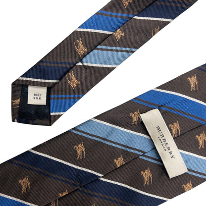 Vintage 2000s Burberry Striped Monogram Silk Tie | O/S, Blue
