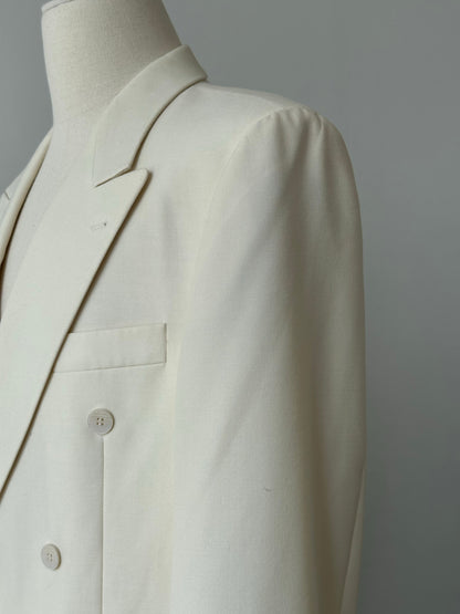 Vintage1990s Pure Wool Double Breasted Tuxedo Blazer - 46R
