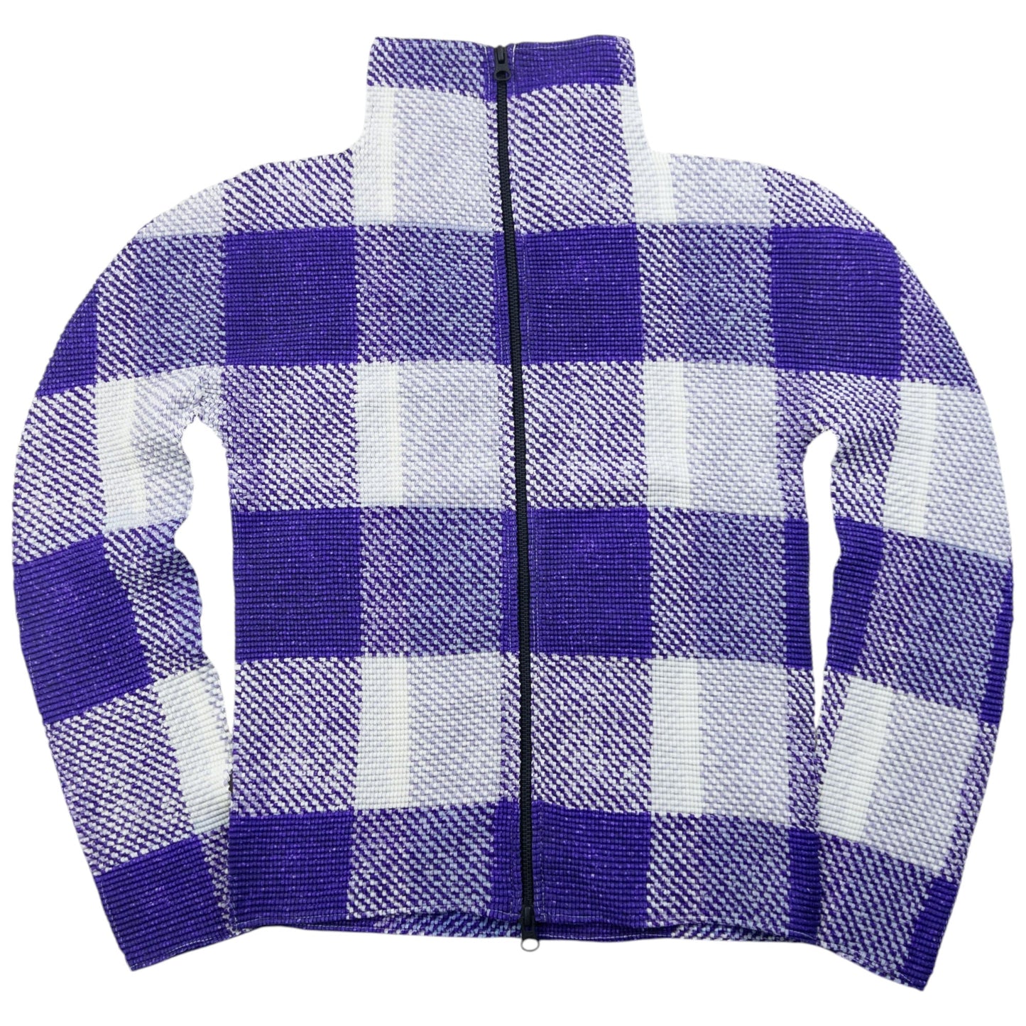 Vintage 90s Issey Miyake Checkered Zip Cardigan Womens SAMPLE Size S | Small, Purple