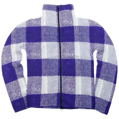 Vintage 90s Issey Miyake Checkered Zip Cardigan Womens SAMPLE Size S | Small, Purple