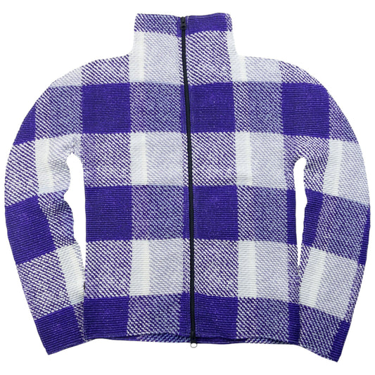 Vintage 90s Issey Miyake Checkered Zip Cardigan Womens SAMPLE Size S | Small, Purple