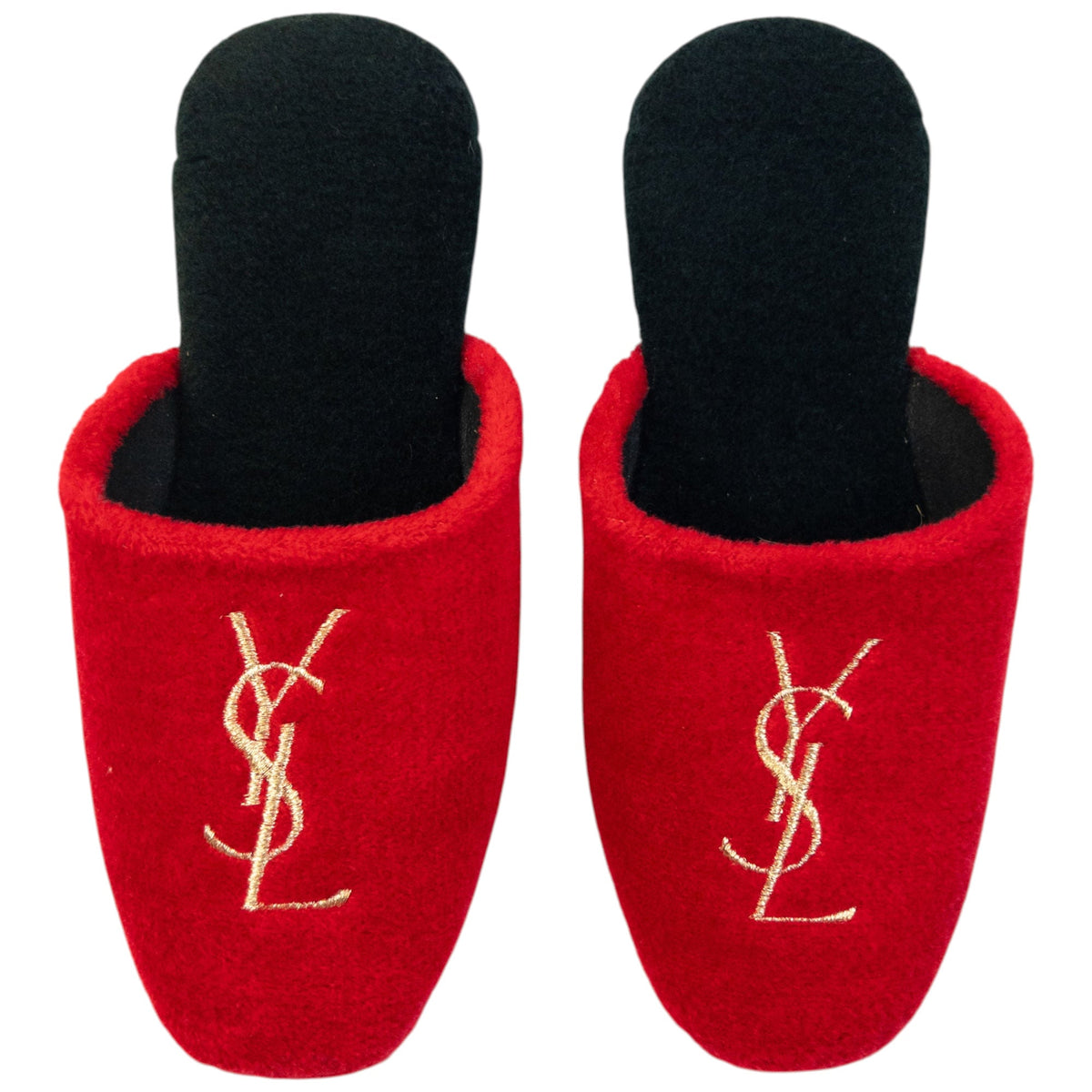 Vintage 80s YSL Yves Saint Laurent Embroidered Fleece Slippers Womens Size 6 | ONE SIZE, Gold