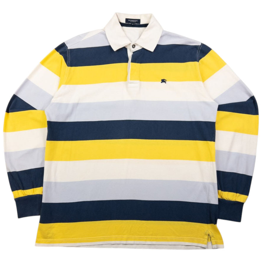 Vintage Burberry Striped Long Sleeve Rugby Polo Shirt Size S