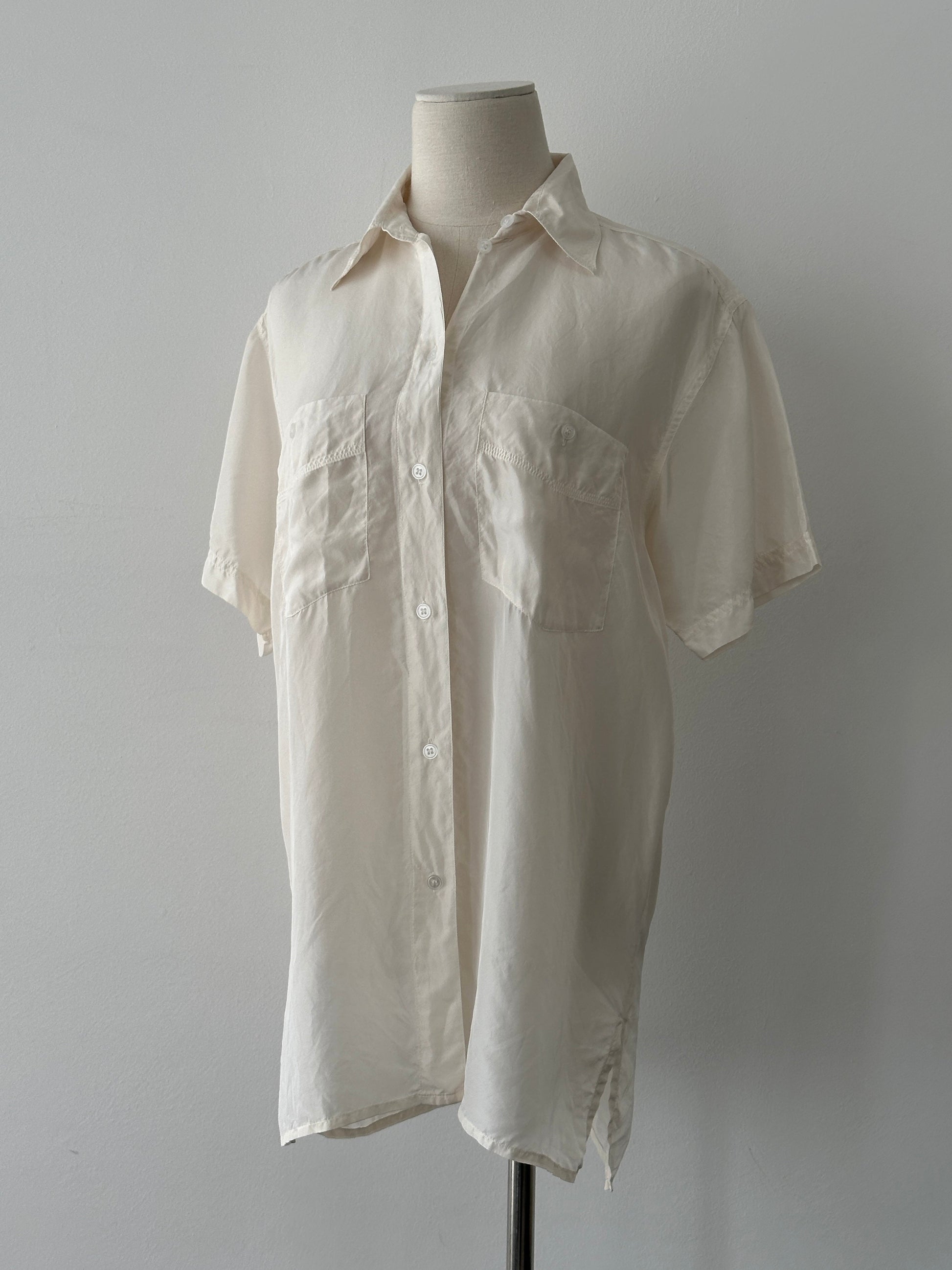 Vintage 1990s Pure Silk Short Sleeve Shirt - M