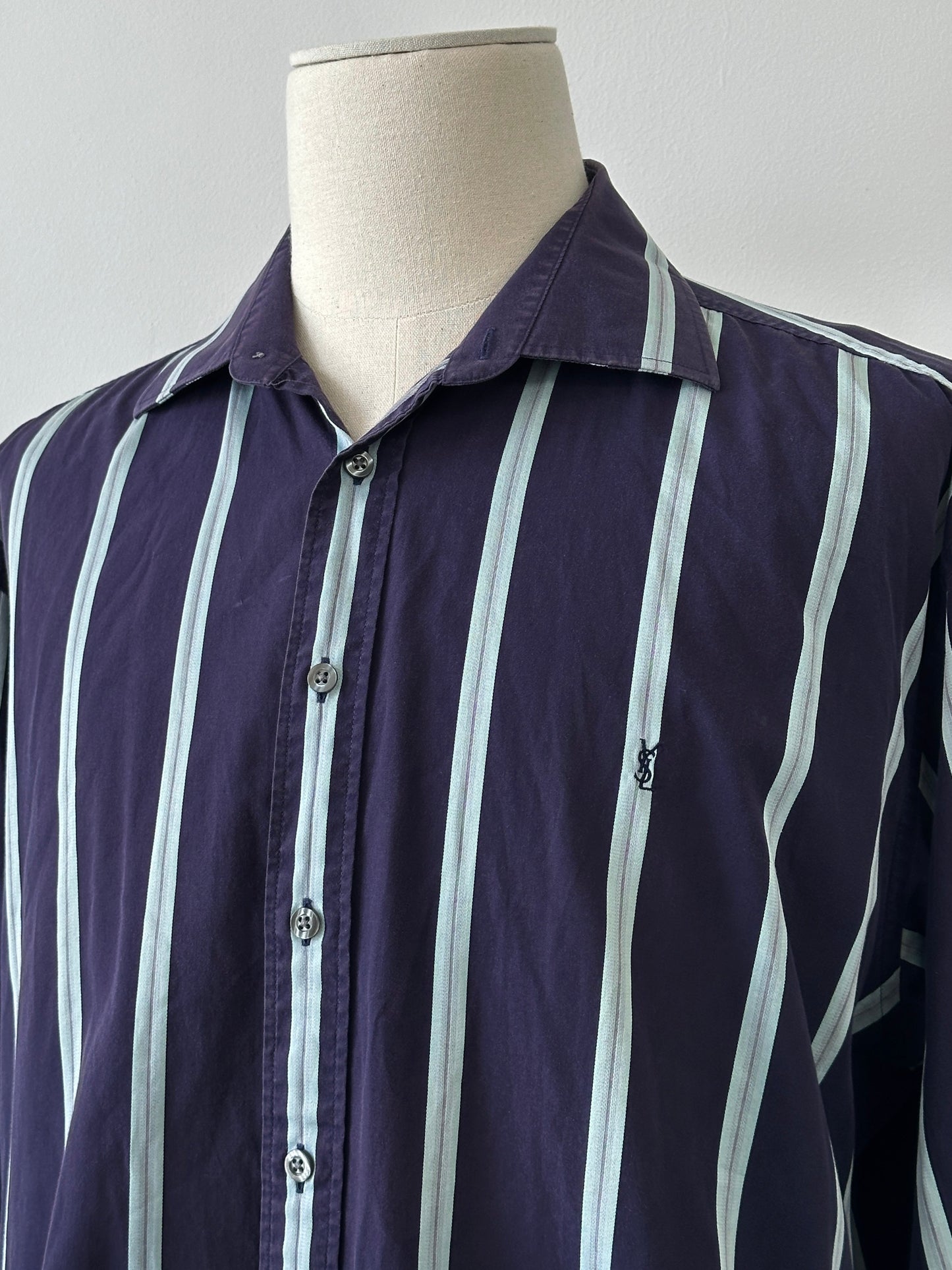 Yves Saint Saint Pour Homme 2000s Pure Cotton Striped Shirt - XXL