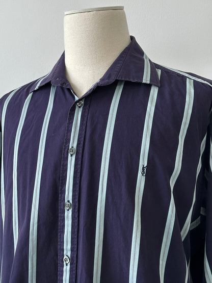 Yves Saint Saint Pour Homme 2000s Pure Cotton Striped Shirt - XXL