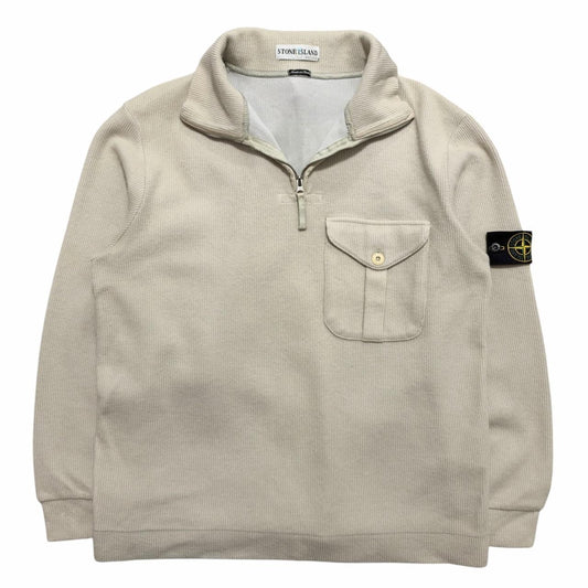 Stone Island A/W 2001 Ribbed Quarter Zip Pullover | Medium, Beige
