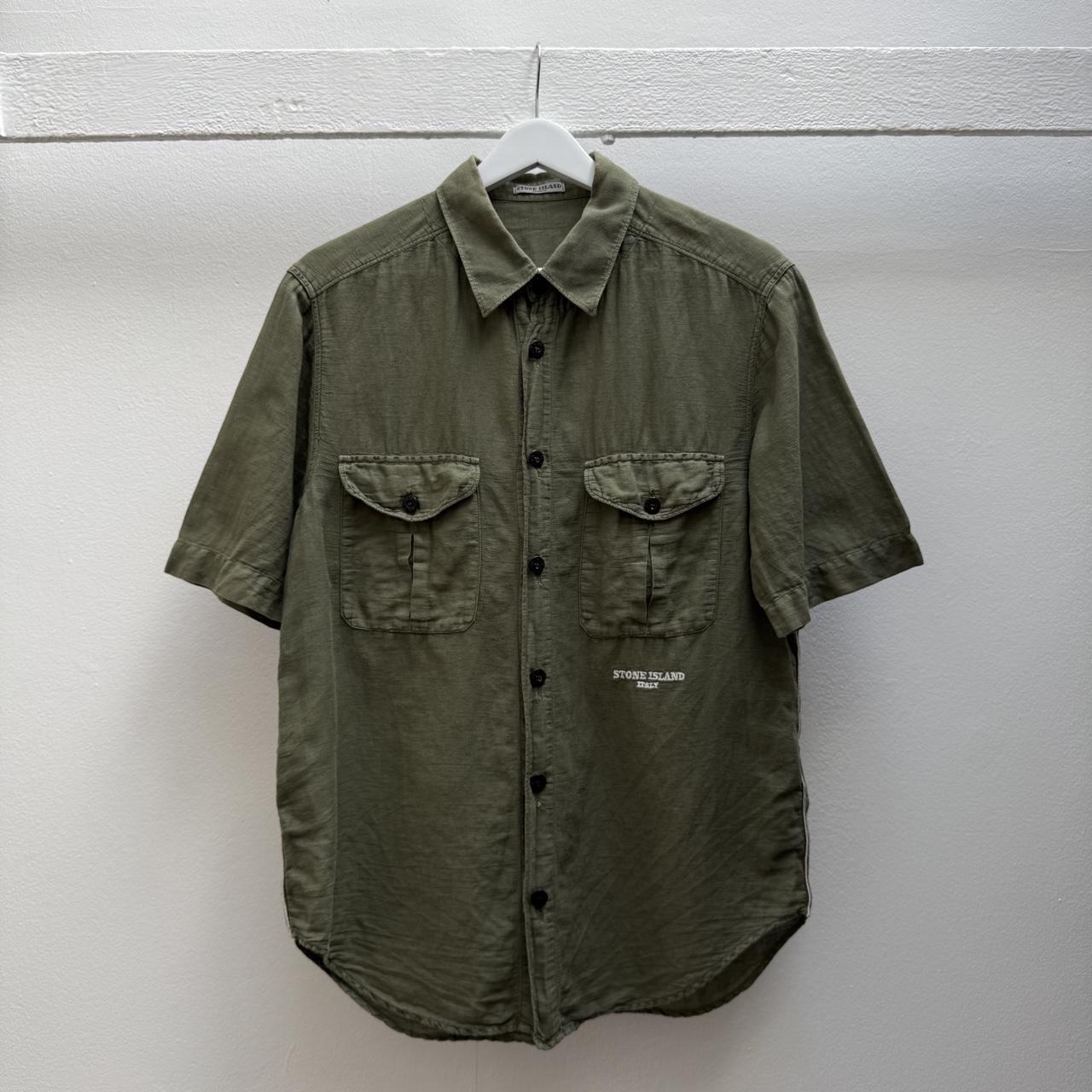 00s Stone Island Script Logo Linen Shirt (M) | Medium, Green