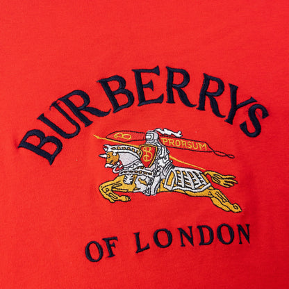 Vintage 90s Burberry Embroidered Thick Long Sleeve T Shirt Size S | Small, Red