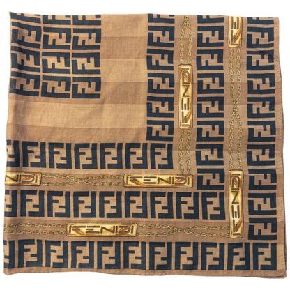 Vintage 90s Fendi Monogram Striped Silk Scarf | O/S, Black