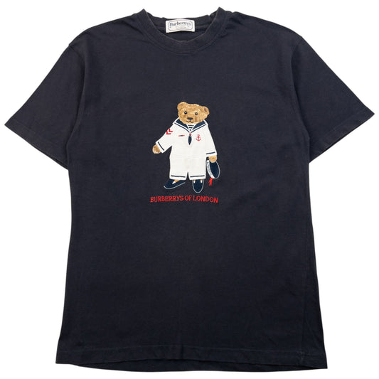 Vintage 90s Burberry Embroidered Nautical Sailor Teddy Bear T Shirt Womens Size M | Medium, Navy