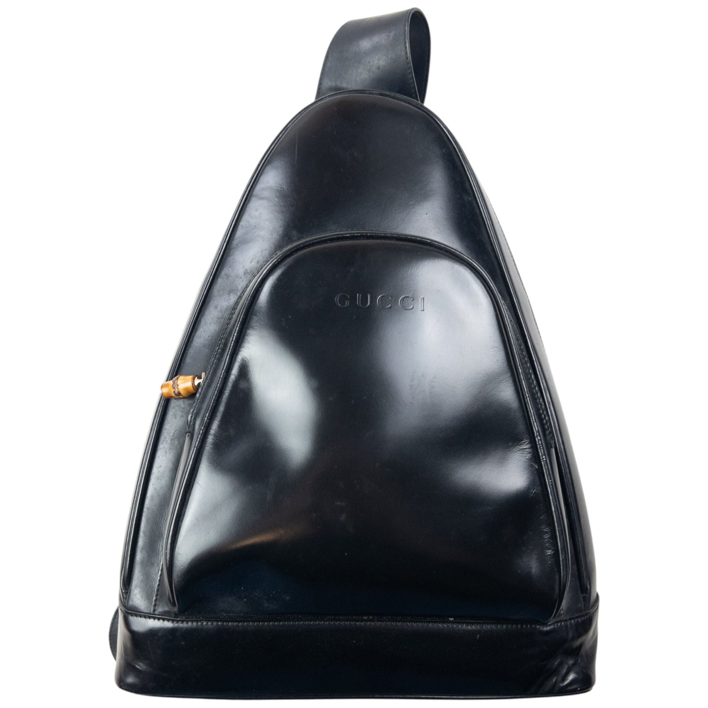 Vintage 80s Gucci Leather And Bamboo Sling Bag | O/S, Black