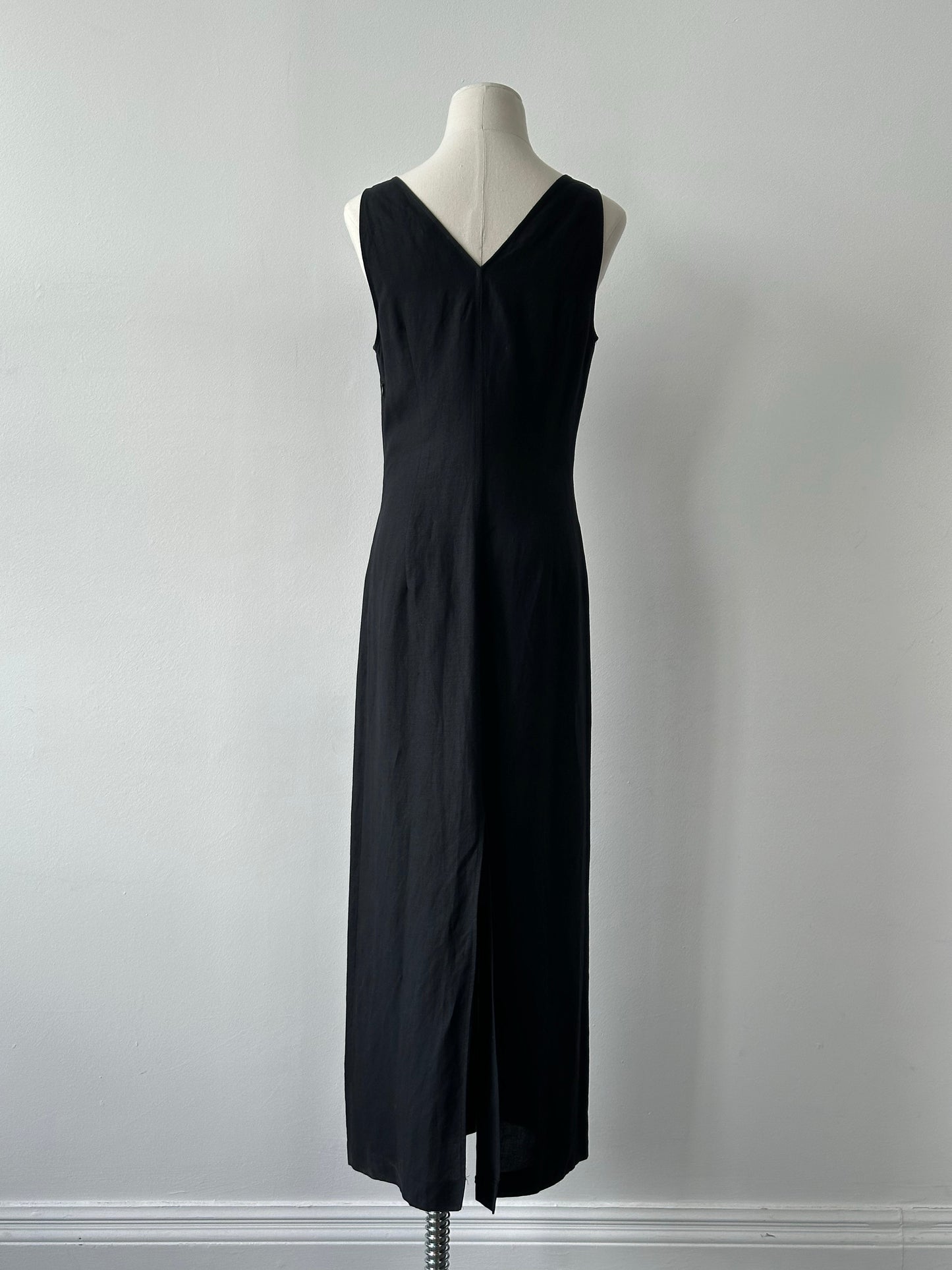 Marella 1990s Linen V Neck Floor Length Dress - S/M
