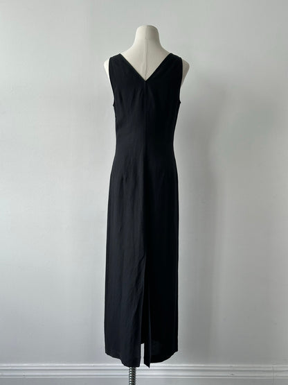 Marella 1990s Linen V Neck Floor Length Dress - S/M