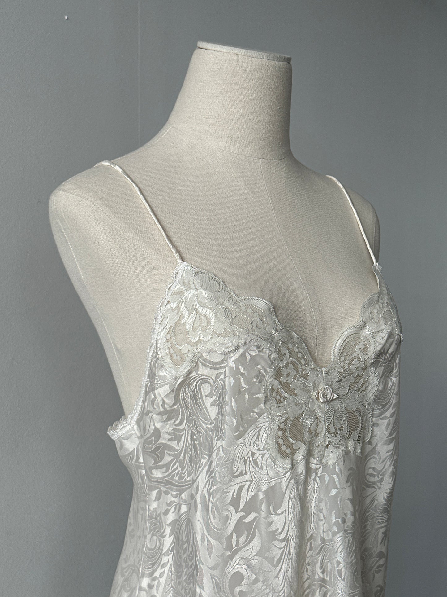 USA Vintage 1990s Satin Print Lace Midi Slip Dress - S-M