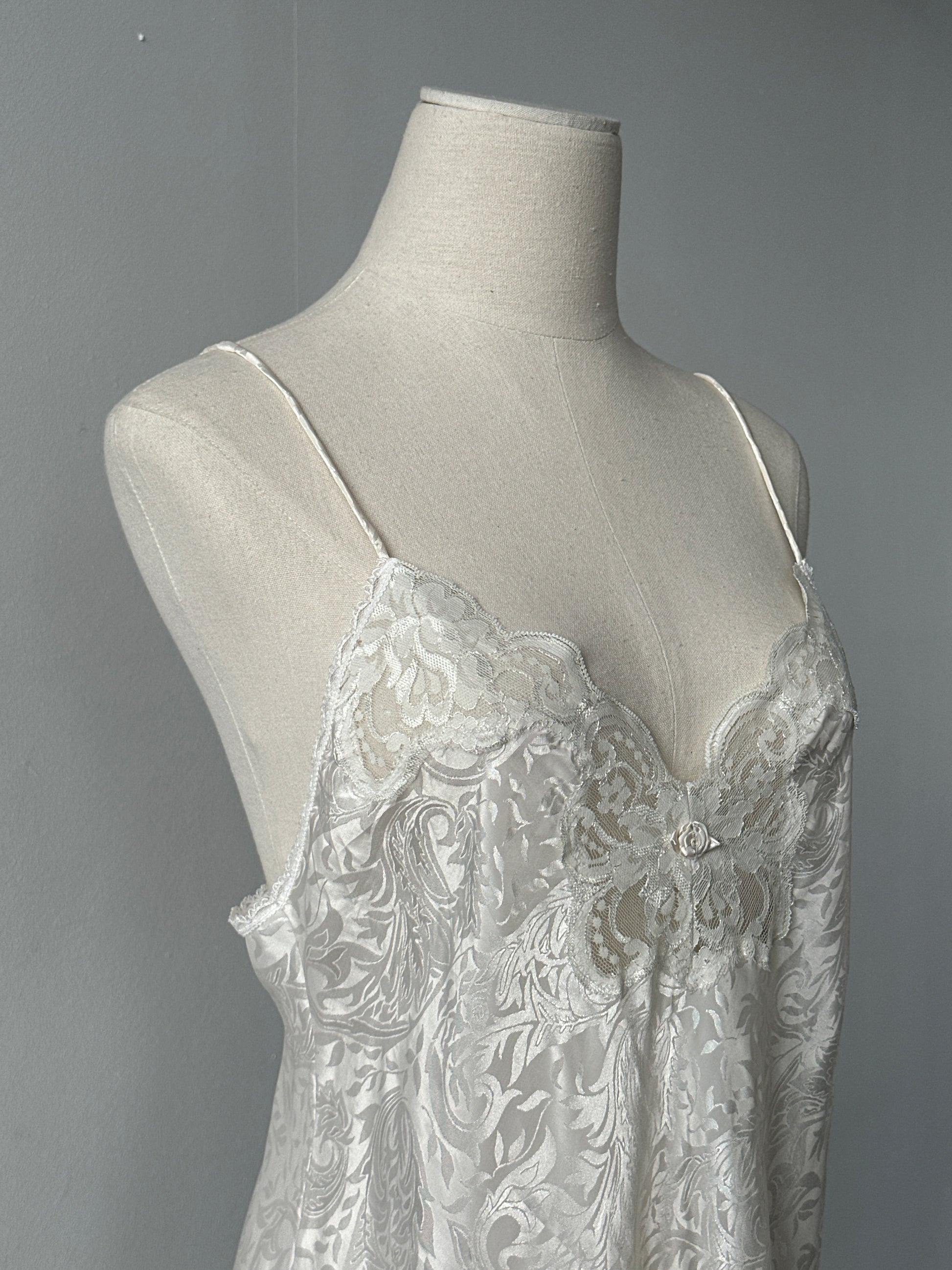 USA Vintage 1990s Satin Print Lace Midi Slip Dress - S-M