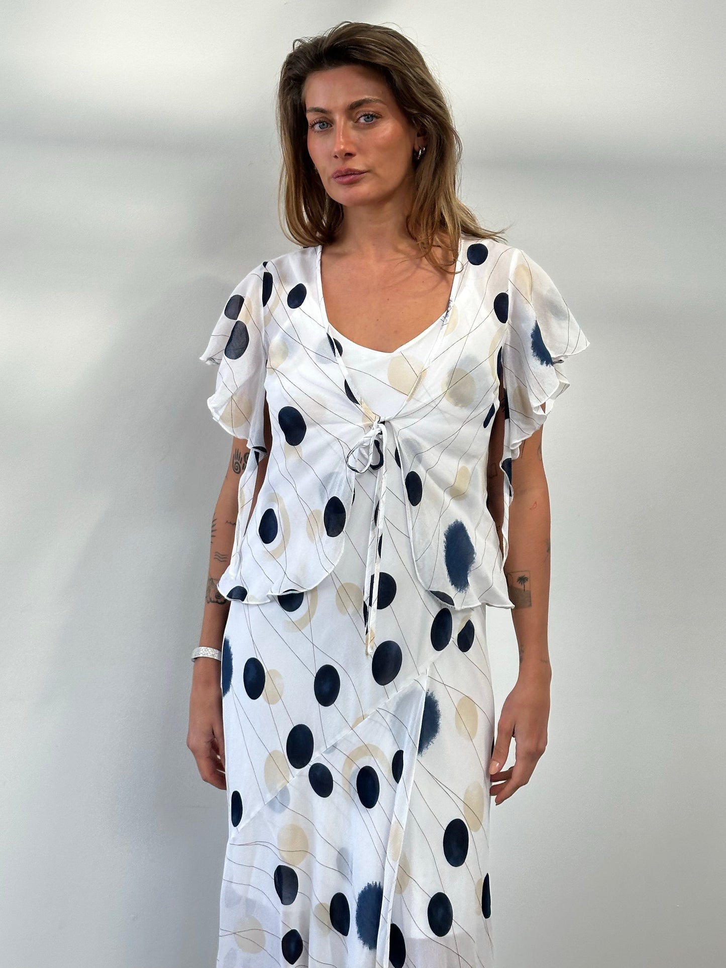 MANI 1990s Spotted Two Piece Slip Dress Set - M/L