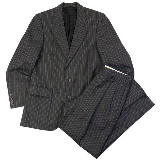 Vintage 80s Dior Monsieur Pinstripe Wool Jacket & Trousers Suit Set Size S | Small, Grey