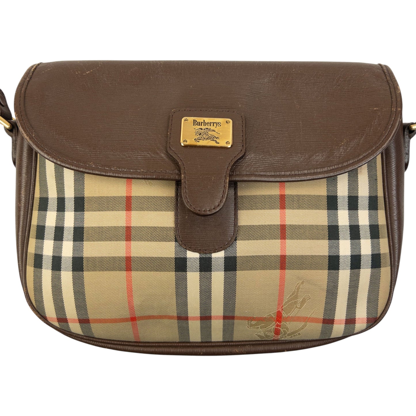 Vintage 90s Burberry Nova Check Leather Crossbody Bag | O/S, Beige, Brown, Red