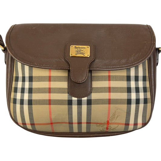 Vintage 90s Burberry Nova Check Leather Crossbody Bag | O/S, Beige, Brown, Red