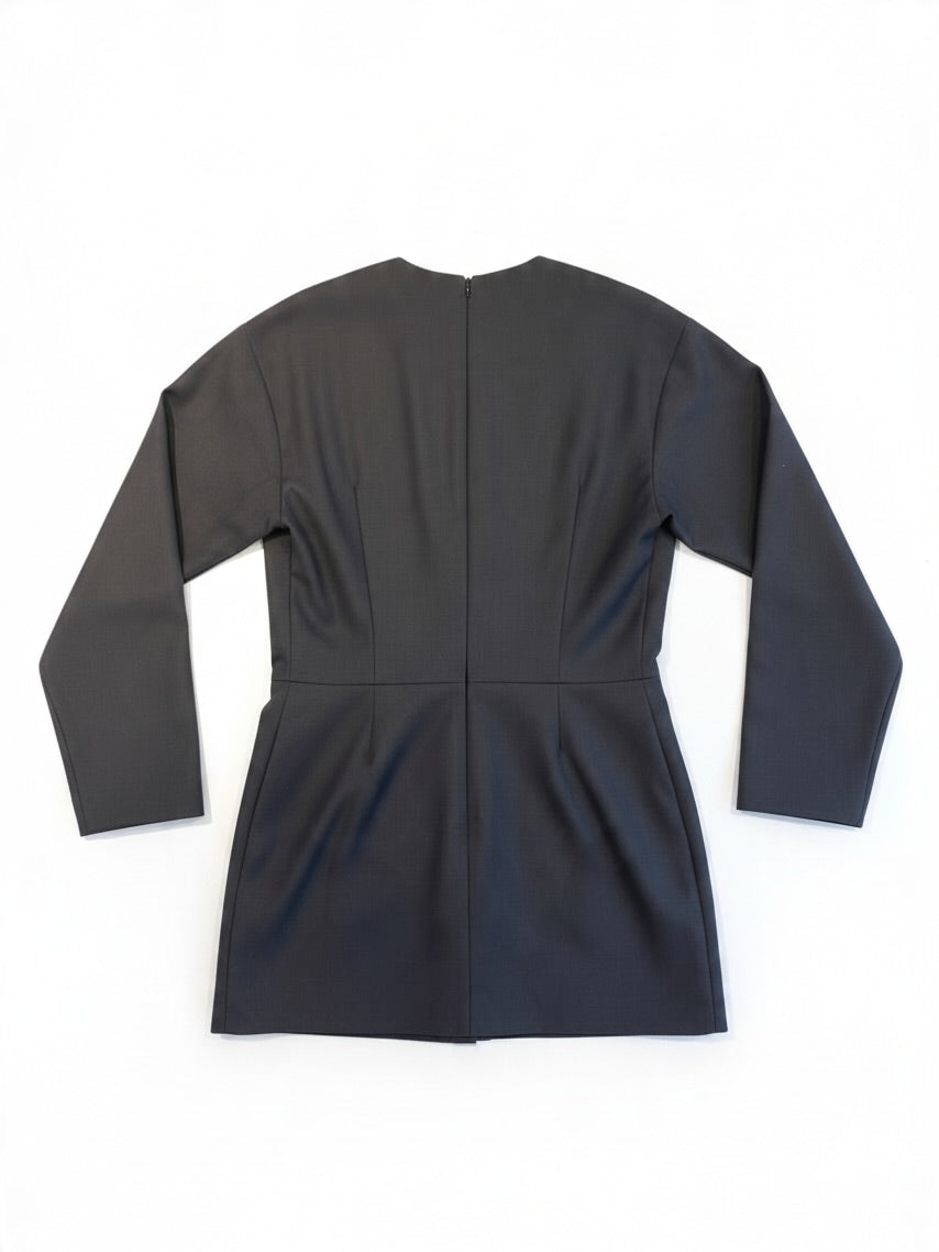 Prada Tailored Wool Pleat Pinafore Dress Grey 42 | O/S, Grey