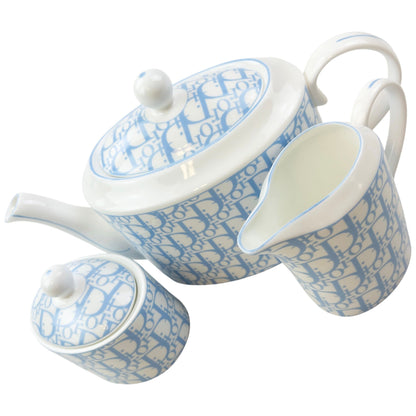 Vintage 2000s Dior Monogram Fine Bone China Tea Set | O/S, Blue