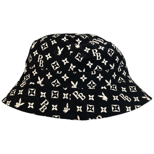 Vintage 2000s Playboy Monogram Corduroy Bucket Hat | O/S, Black