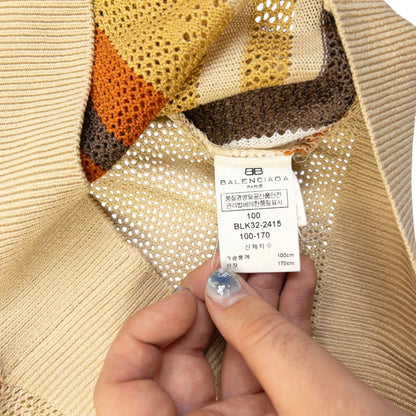 Vintage 90s Balenciaga Striped Knit Sweater Vest Womens Size M | Medium, Beige, Brown, Orange, Yellow, White