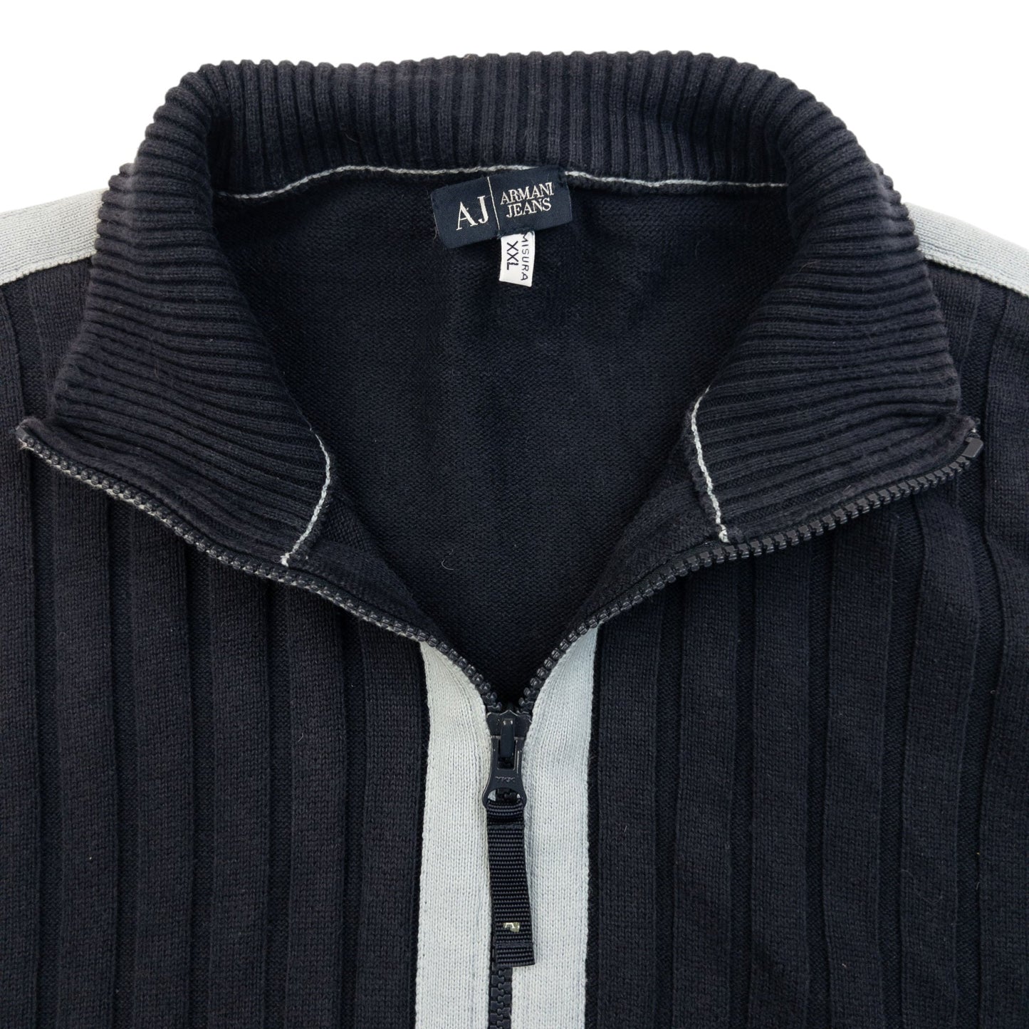 Vintage 2000s Armani Jeans Ribbed Zip Up Jumper Size M | Medium, Blue