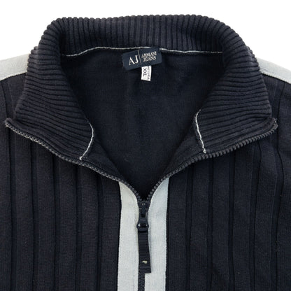 Vintage 2000s Armani Jeans Ribbed Zip Up Jumper Size M | Medium, Blue