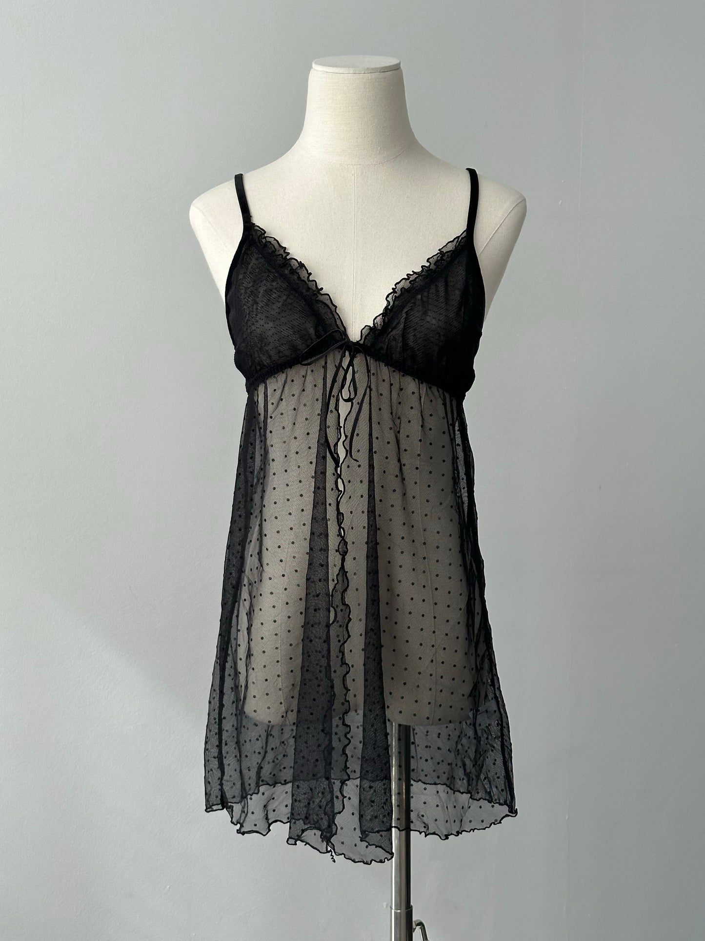 Vintage 2000s Sheer Split Polkadot Top - S
