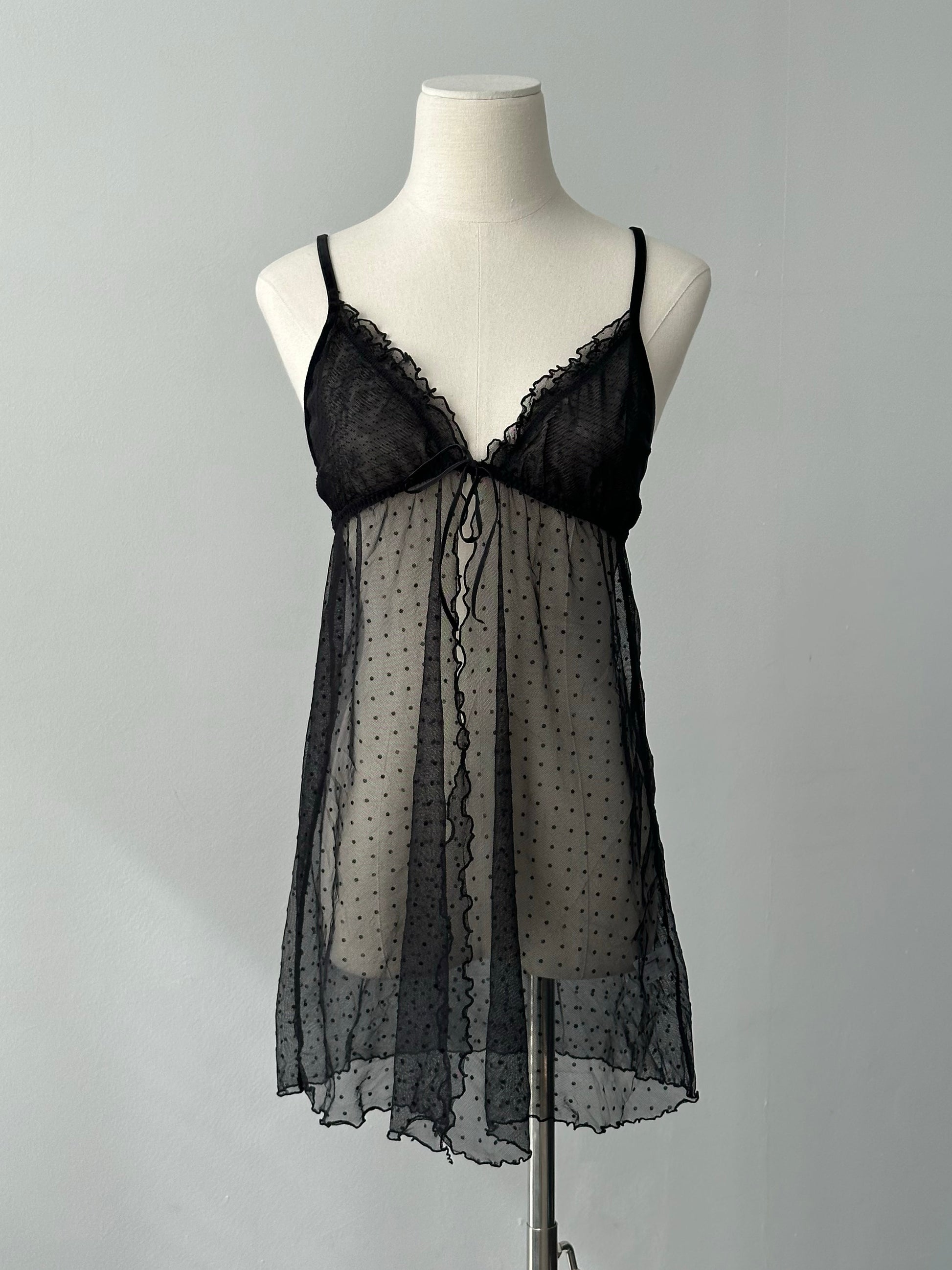 Vintage 2000s Sheer Split Polkadot Top - S
