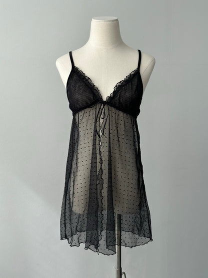 Vintage 2000s Sheer Split Polkadot Top - S