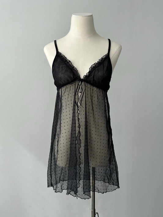 Vintage 2000s Sheer Split Polkadot Top - S
