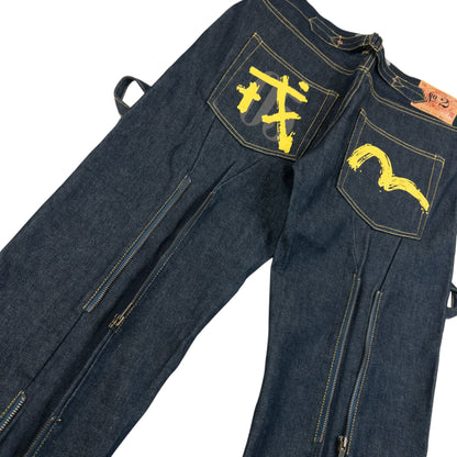 Vintage 2000s Evisu Gull Symbol Bondage Zip Japanese Denim Jeans Size W36 | W36, Black