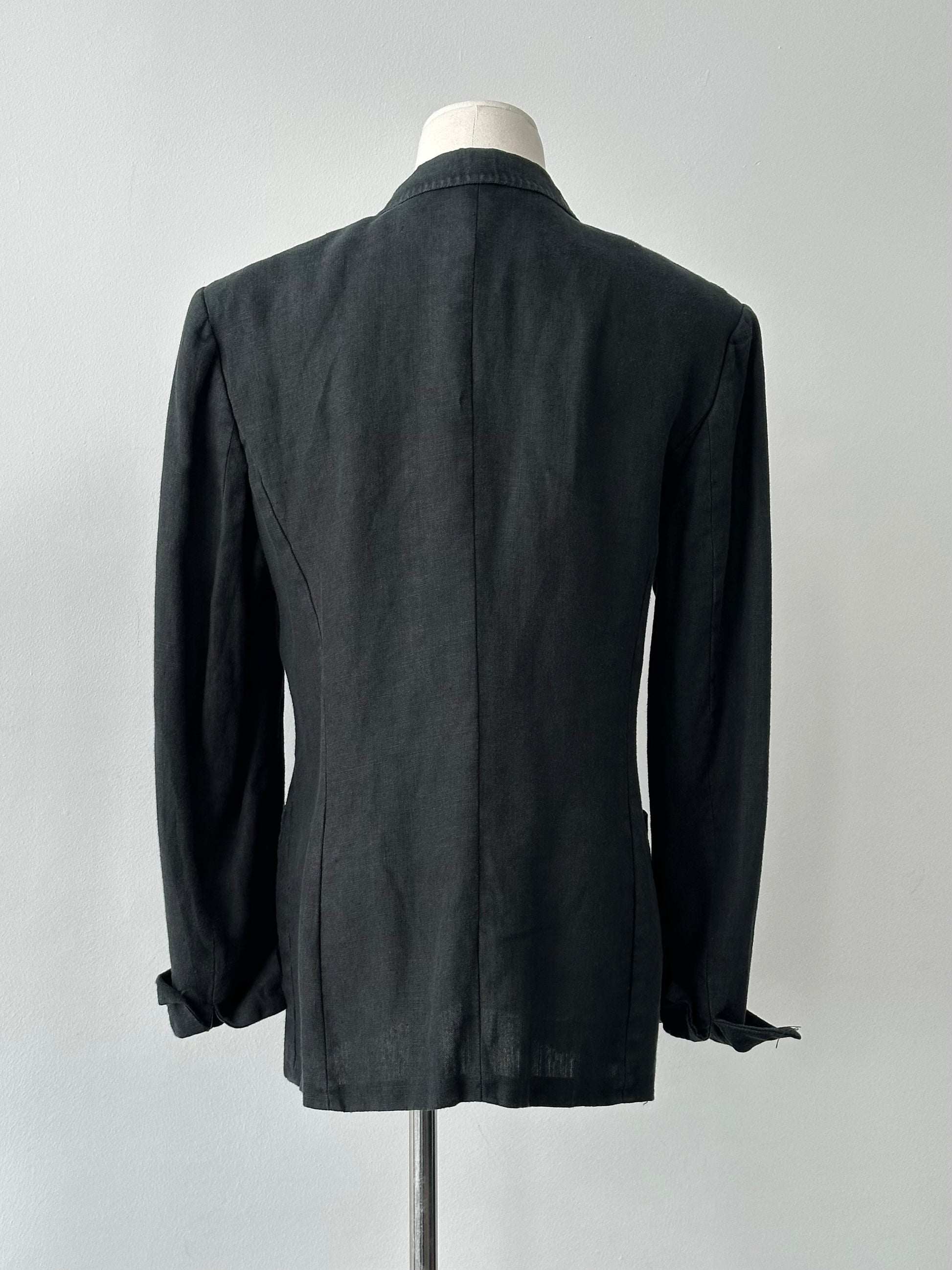 Max Mara 1990s Pure Linen Contrast Collar Single Breasted Blazer - S