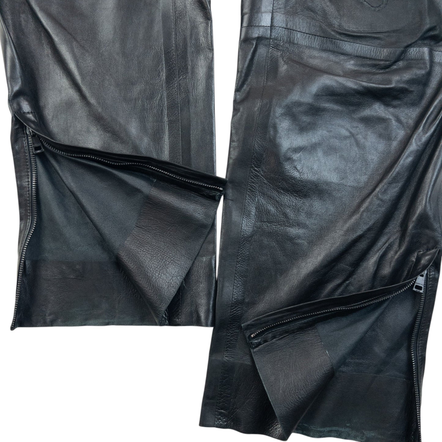 Vintage 2000s Gucci By Tom Ford Zip Cuff Leather Trousers Size L | Large, Black