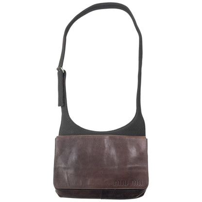 Vintage 1999 Miu Miu Leather And Mesh Crossbody Bag | O/S, Brown