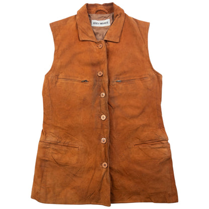 Vintage 90s Issey Miyake Suede Waistcoat Womens Size L | Large, Brown