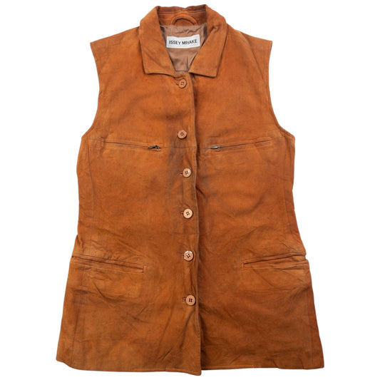 Vintage 90s Issey Miyake Suede Waistcoat Womens Size L | Large, Brown
