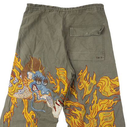 Vintage 2000s Maharishi Embroidered Dragon Roll Up Trousers Size S | Small, Multicoloured