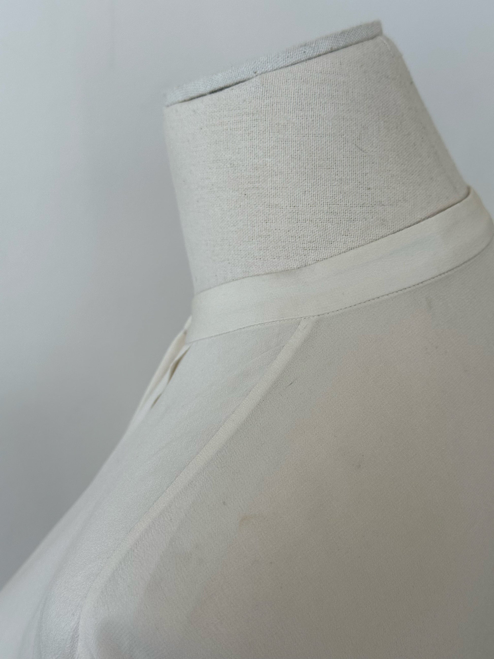 Hugo Boss Pure Silk Minimal Collarless Shirt in size M, shown in a sleek, lightweight silk fabric with a modern collarless design.