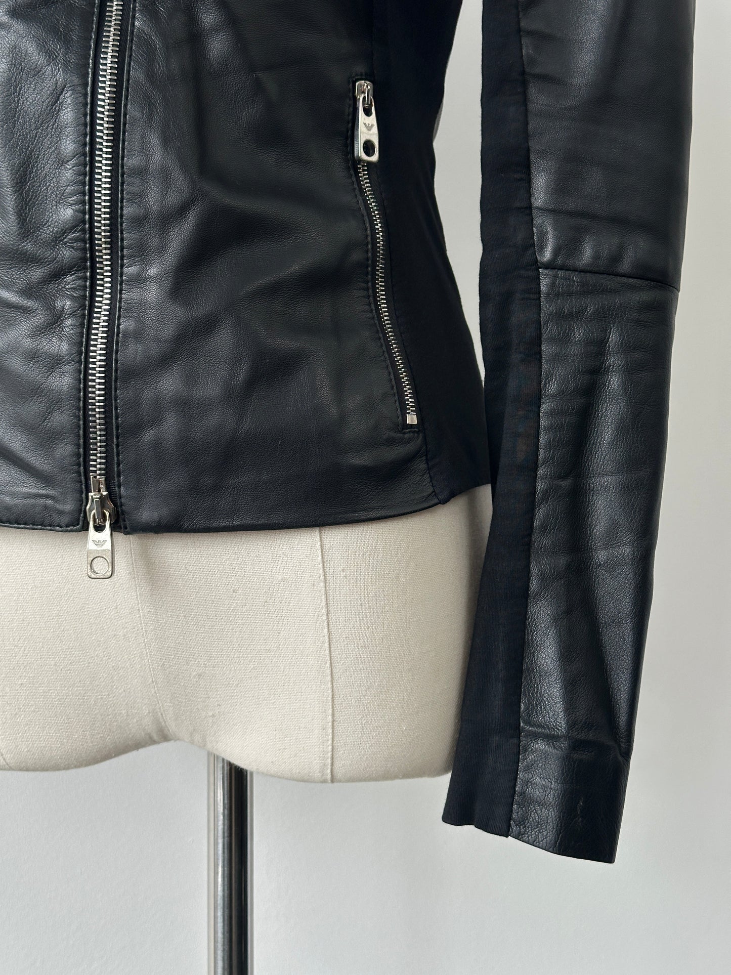 Emporio Armani Double Zip Fitted Lamb Leather Jacket - XS-S