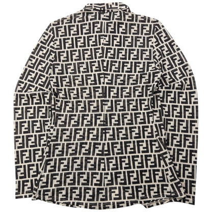 Vintage 90s Fendi Monogram Mesh Sheer Long Sleeve Button Up Shirt Womens Size M | Medium, Cream