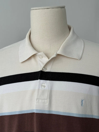 Yves Saint Laurent 1990s Cotton Striped Short Sleeve Polo - XL