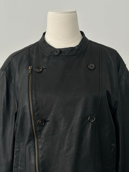 Vintage 1990s Double Breasted Leather Jacket - M